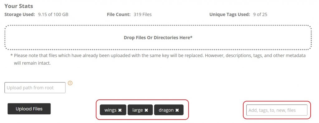 Assigning tags while uploading files