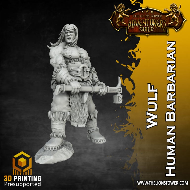 Heroes of The Dale - Wulf, Human Barbarian (32mm scale, Pre-supported ...